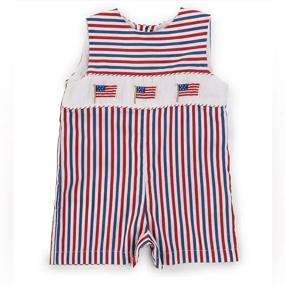 Edgehill Collection Round Neck Sleeveless Smocked American Flag Jon Jon 3T - Picture 2 of 6